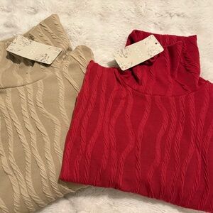 Emery Rose Textured Mock Neck Tunic Tops Lot of 2 Red Beige Size Small NWT